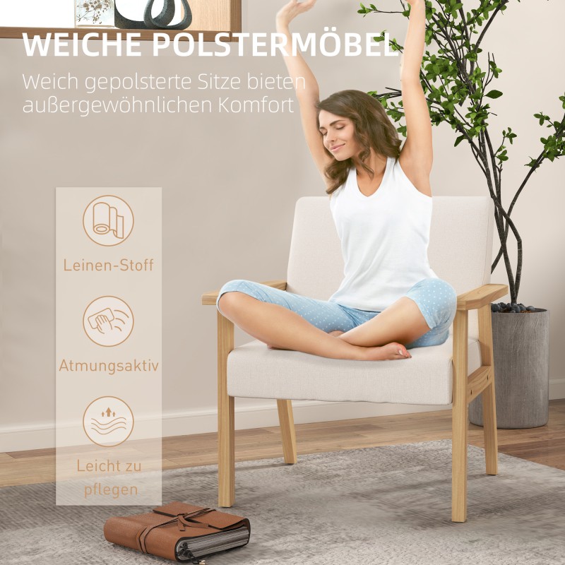 Nojatuoli käsinojilla ruokailutilaan, massiivipuurunko, leinenkankaan näköinen, 64 x 70 x 72 cm, creme