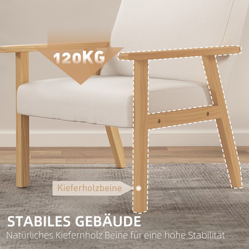 Nojatuoli käsinojilla ruokailutilaan, massiivipuurunko, leinenkankaan näköinen, 64 x 70 x 72 cm, creme