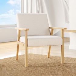 Nojatuoli käsinojilla ruokailutilaan, massiivipuurunko, leinenkankaan näköinen, 64 x 70 x 72 cm, creme