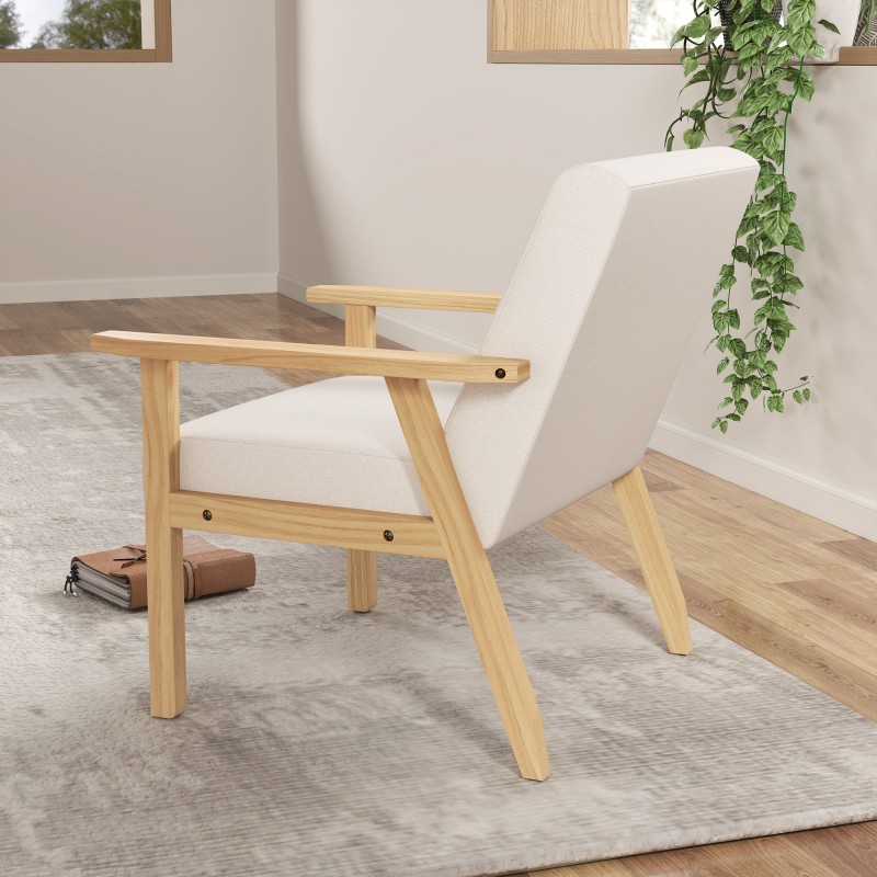 Nojatuoli käsinojilla ruokailutilaan, massiivipuurunko, leinenkankaan näköinen, 64 x 70 x 72 cm, creme