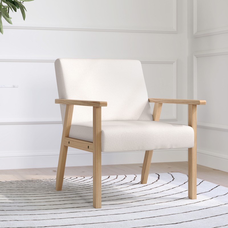 Nojatuoli käsinojilla ruokailutilaan, massiivipuurunko, leinenkankaan näköinen, 64 x 70 x 72 cm, creme