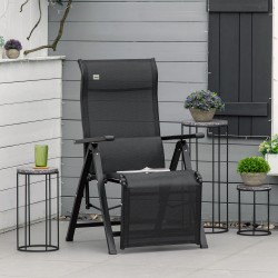 Taitettava puutarhatuoli tyynyllä, säädettävä selkänoja, teräsrunko, kantavuus 150 kg, musta