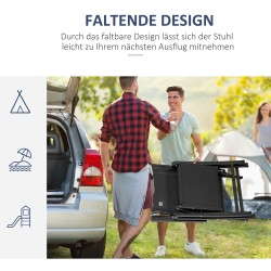 Taitettava puutarhatuoli tyynyllä, säädettävä selkänoja, teräsrunko, kantavuus 150 kg, musta