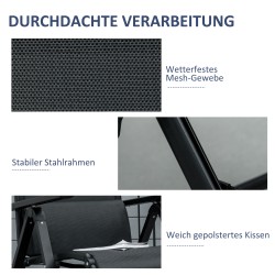 Taitettava puutarhatuoli tyynyllä, säädettävä selkänoja, teräsrunko, kantavuus 150 kg, musta