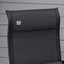 Taitettava puutarhatuoli tyynyllä, säädettävä selkänoja, teräsrunko, kantavuus 150 kg, musta