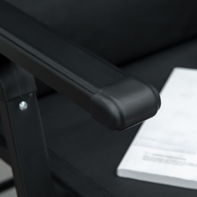 Taitettava puutarhatuoli tyynyllä, säädettävä selkänoja, teräsrunko, kantavuus 150 kg, musta