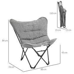 Taitettava pehmustettu retkituoli ulkokäyttöön, teräsrunko, enintään 120 kg, vaaleanharmaa