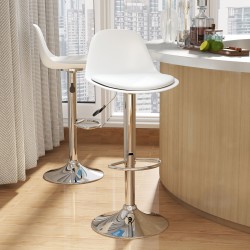 Baarituoli 2 kpl setti, keinonahka, korkeussäädettävä ja kääntyvä, 38x42x82-104 cm, valkoinen