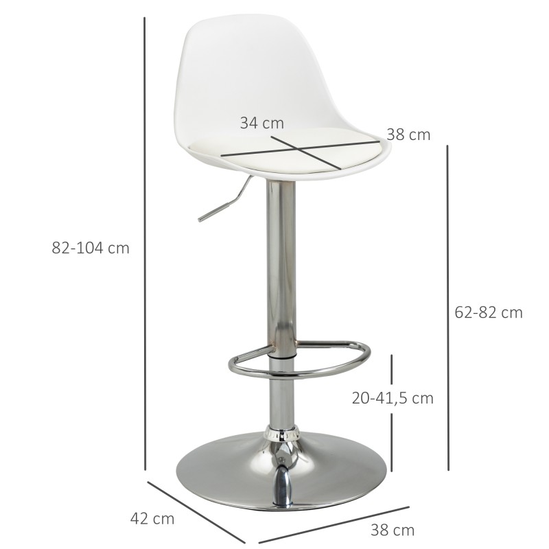 Baarituoli 2 kpl setti, keinonahka, korkeussäädettävä ja kääntyvä, 38x42x82-104 cm, valkoinen