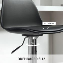 Baarijakkara 2 kpl setti, säädettävä korkeus, tekonahka, teräsrunko, 42 x 41 x 82–104 cm, musta