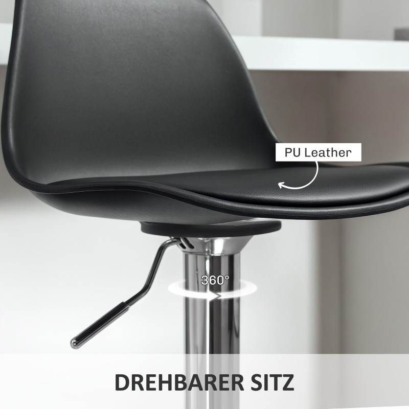 Baarijakkara 2 kpl setti, säädettävä korkeus, tekonahka, teräsrunko, 42 x 41 x 82–104 cm, musta