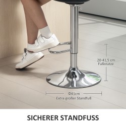 Baarijakkara 2 kpl setti, säädettävä korkeus, tekonahka, teräsrunko, 42 x 41 x 82–104 cm, musta