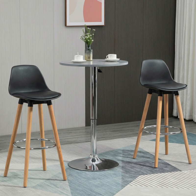 Baarituoli 2 kpl setti skandinaavinen puurunko ja keinonahka 43x43x91 cm musta / luonnonpuu