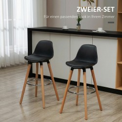 Baarituoli 2 kpl setti skandinaavinen puurunko ja keinonahka 43x43x91 cm musta / luonnonpuu