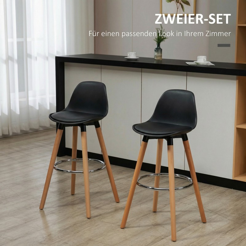 Baarituoli 2 kpl setti skandinaavinen puurunko ja keinonahka 43x43x91 cm musta / luonnonpuu