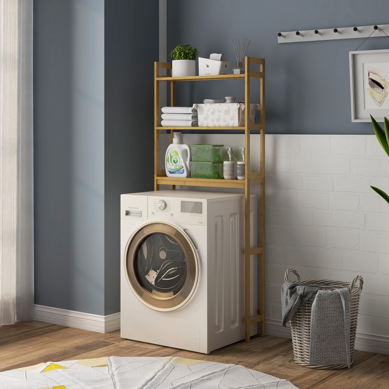 Kylpyhuoneen wc-istuimen päälle tuleva bambuhylly, 3 tasoa, 68 x 20 x 165 cm, luonnonväri