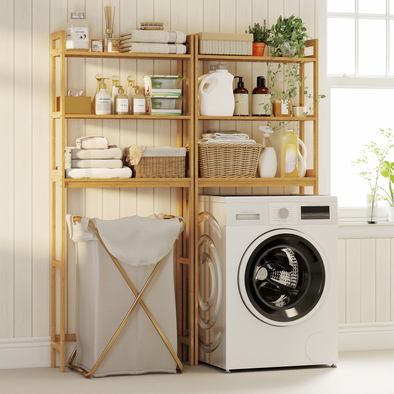 Kylpyhuoneen wc-istuimen päälle tuleva bambuhylly, 3 tasoa, 68 x 20 x 165 cm, luonnonväri