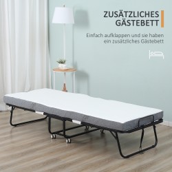 Taittosänky vierasvuode teräsrungolla ja patjalla 200x90 cm valkoinen/musta