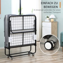 Taittosänky vierasvuode teräsrungolla ja patjalla 200x90 cm valkoinen/musta