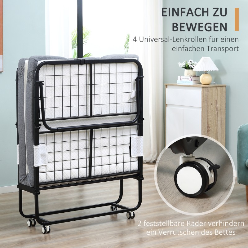 Taittosänky vierasvuode teräsrungolla ja patjalla 200x90 cm valkoinen/musta