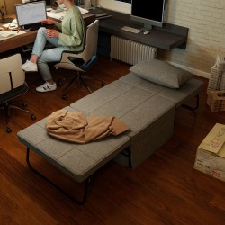 Taitettava 4-in-1 vierasvuode / klappisänky, teräsrunko, patja ja sivutaskut, 188 x 75 x 38 cm, harmaa