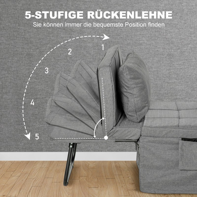 Taitettava 4-in-1 vierasvuode / klappisänky, teräsrunko, patja ja sivutaskut, 188 x 75 x 38 cm, harmaa