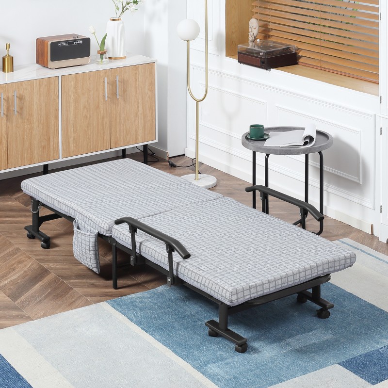 Kokoontaitettava vierassänky teräsrungolla 190 x 76 x 33 cm, säädettävä selkänoja, vaaleanharmaa–musta