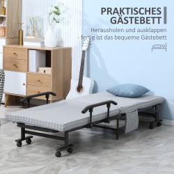 Kokoontaitettava vierassänky teräsrungolla 190 x 76 x 33 cm, säädettävä selkänoja, vaaleanharmaa–musta