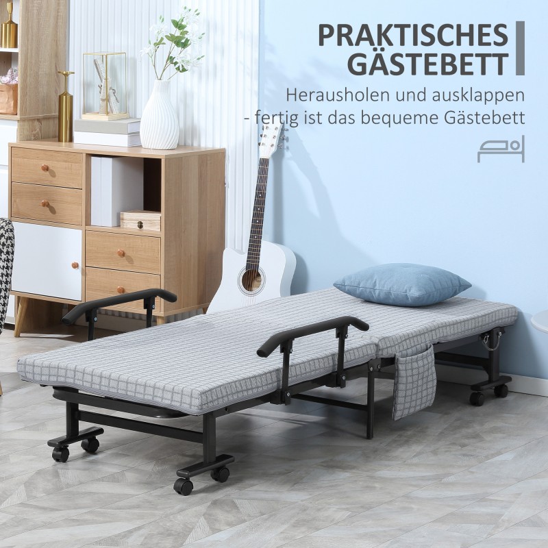 Kokoontaitettava vierassänky teräsrungolla 190 x 76 x 33 cm, säädettävä selkänoja, vaaleanharmaa–musta