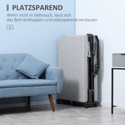 Kokoontaitettava vierassänky teräsrungolla 190 x 76 x 33 cm, säädettävä selkänoja, vaaleanharmaa–musta