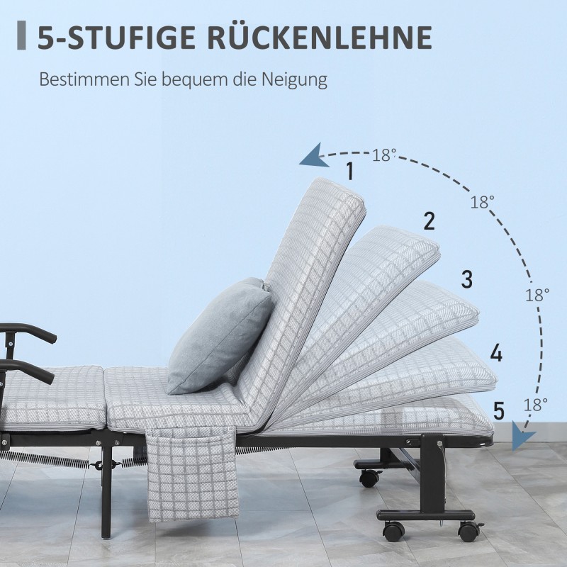 Kokoontaitettava vierassänky teräsrungolla 190 x 76 x 33 cm, säädettävä selkänoja, vaaleanharmaa–musta