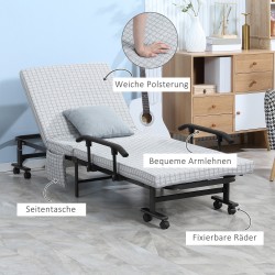 Kokoontaitettava vierassänky teräsrungolla 190 x 76 x 33 cm, säädettävä selkänoja, vaaleanharmaa–musta