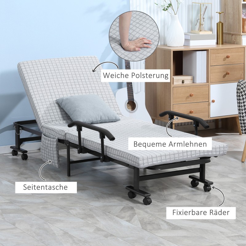 Kokoontaitettava vierassänky teräsrungolla 190 x 76 x 33 cm, säädettävä selkänoja, vaaleanharmaa–musta