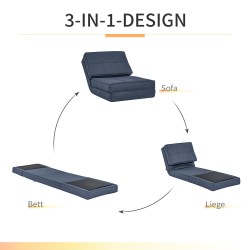 Lattianojatuoli ja taitettava vuodesohva, 3-in-1, metallirunko, 61 x 73 x 58 cm, sininen