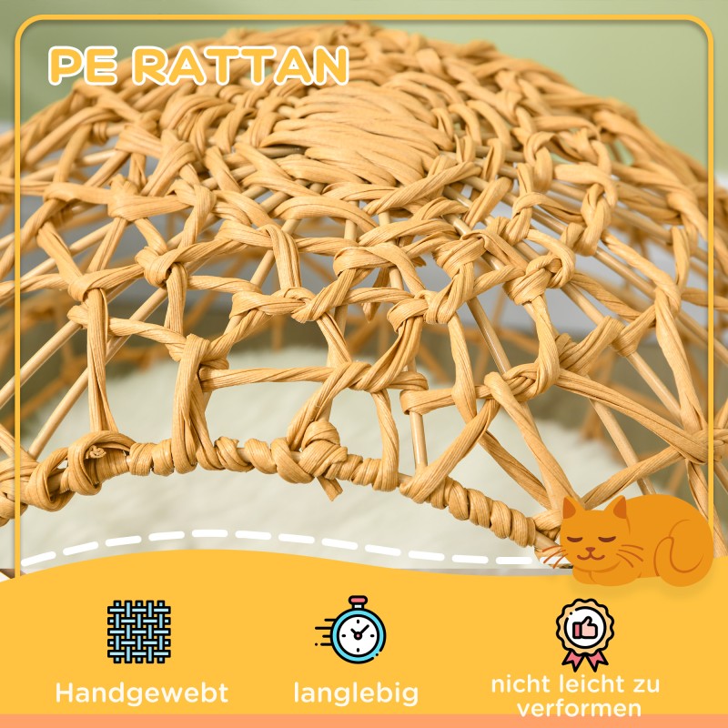 Rottinkinen kissanpeti korotettu kissanluola tyynyllä Ø45 x 57 cm ruskea