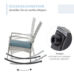 Keinutuoli ulkokäyttöön polyrattanista ja metallista, 66 x 88 x 98 cm, harmaa, pehmusteella