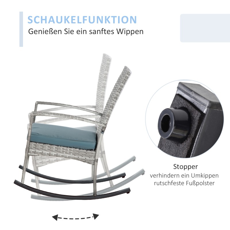 Keinutuoli ulkokäyttöön polyrattanista ja metallista, 66 x 88 x 98 cm, harmaa, pehmusteella