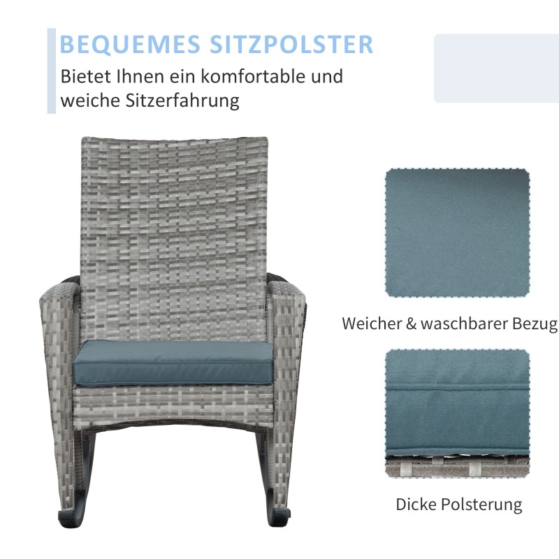 Keinutuoli ulkokäyttöön polyrattanista ja metallista, 66 x 88 x 98 cm, harmaa, pehmusteella