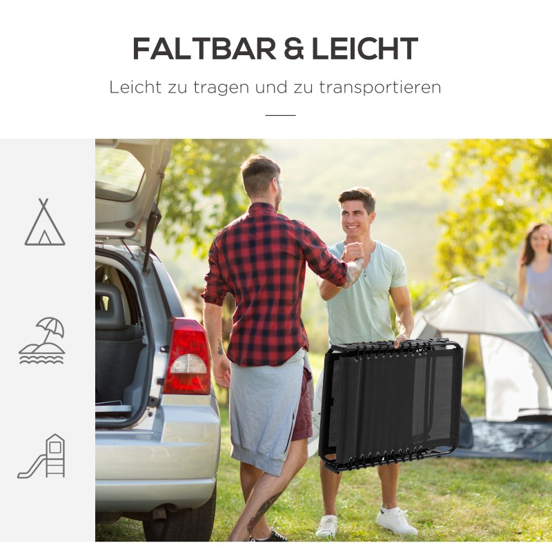 Taitettava aurinkotuoli ulkokäyttöön, teräsrunko ja verkkomateriaali, 185 x 58 cm, 120 kg, musta