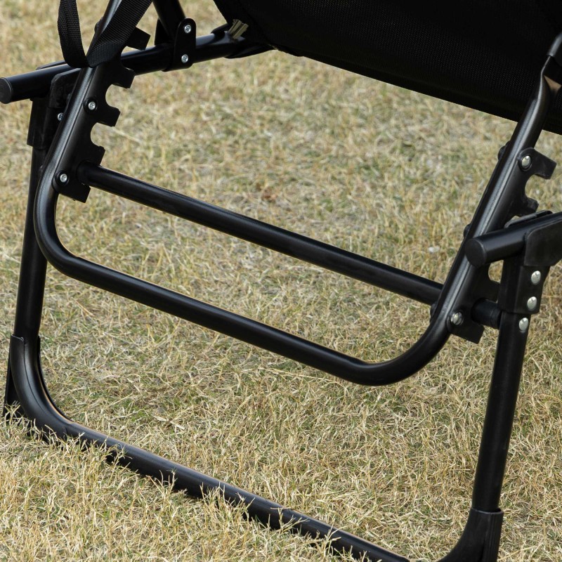 Taitettava aurinkotuoli ulkokäyttöön, teräsrunko ja verkkomateriaali, 185 x 58 cm, 120 kg, musta