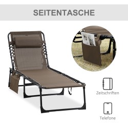 Taittuva lepotuoli ulkokäyttöön, teräsrunko ja verkkokangas, niskatyyny, 120 kg, ruskea