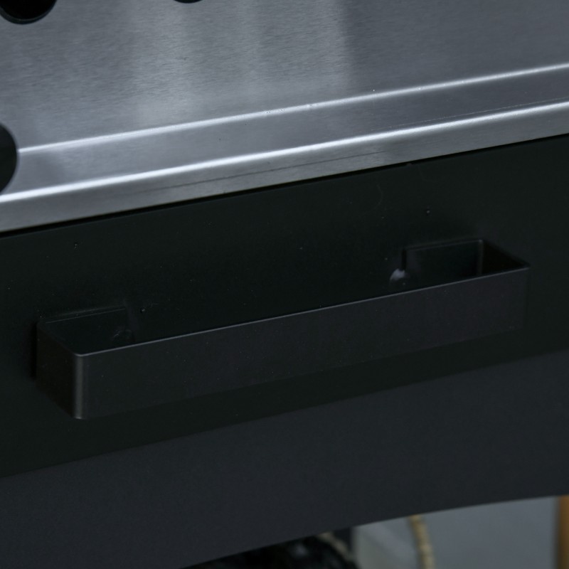 2-in-1 ulkopizza- ja grilliuuni pyörillä, terästä, 3-tasoinen, 63 x 54 x 161 cm, musta/hopea