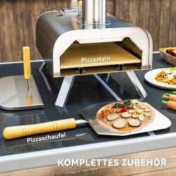Ulkokäyttöön pizzauuni puupelleteille, ruostumatonta terästä, pizzakivi ja lapio, hopea