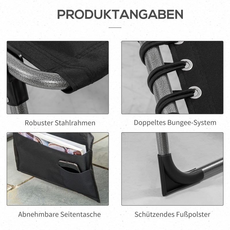 Taitettava aurinkotuoli puutarhaan, teräs ja Oxford-kangas, 188 x 57 x 30 cm, musta