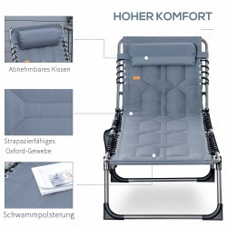 Taitettava puutarhan aurinkotuoli Oxford-kangasta, 5-asentoinen selkänoja, 188 x 57 x 30 cm, harmaa
