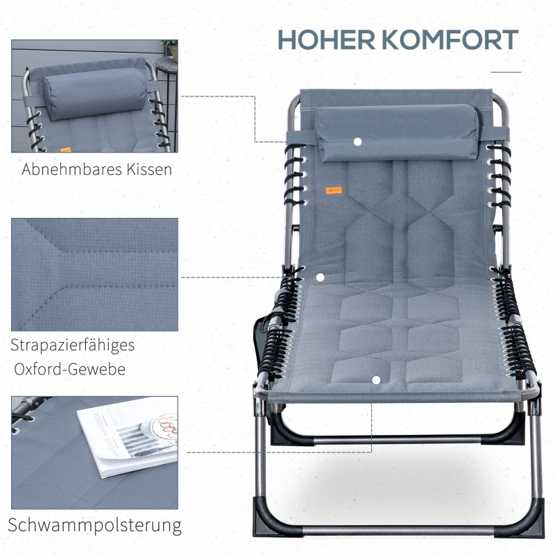 Taitettava puutarhan aurinkotuoli Oxford-kangasta, 5-asentoinen selkänoja, 188 x 57 x 30 cm, harmaa