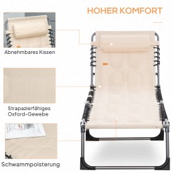 Taitettava aurinkotuoli puutarhaan teräsrunko Oxford-kangas 188 x 57 x 30 cm beige