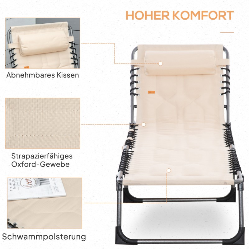 Taitettava aurinkotuoli puutarhaan teräsrunko Oxford-kangas 188 x 57 x 30 cm beige