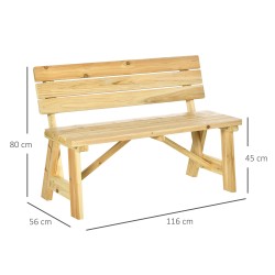 Kahden hengen puinen puutarhapenkki ulkokäyttöön 116 x 56 x 80 cm, kantavuus 220 kg, natur