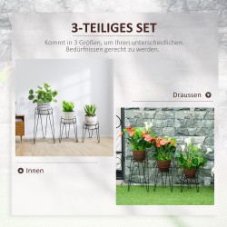 Kukkatelineet sisä- ja ulkokäyttöön, teräs, 3 kpl setti, ruukuille max 16 cm, musta